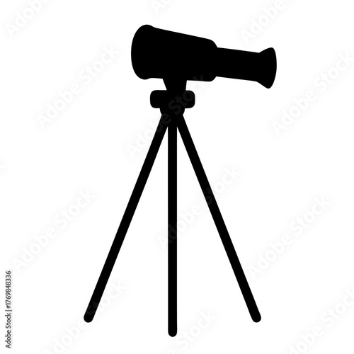 Black silhouette of a telescope with tripod for astronomy and stargazing