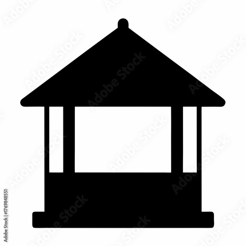 Black silhouette of a gazebo or open air structure on white background