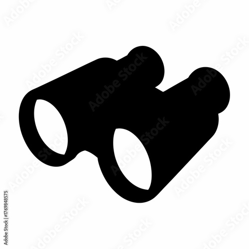 A simple graphic illustration depicting a pair of binoculars in black silhouette