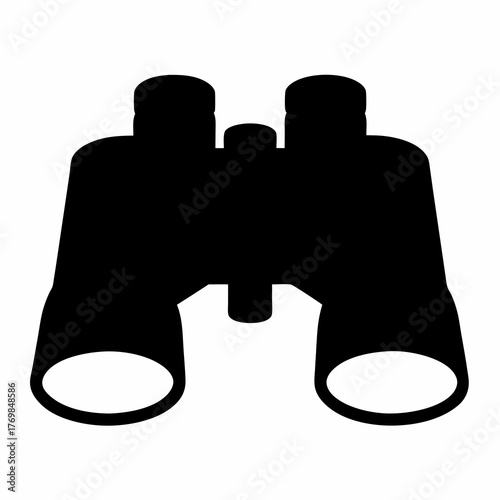 Black binoculars silhouette illustrating optical instrument for enhanced vision and observation