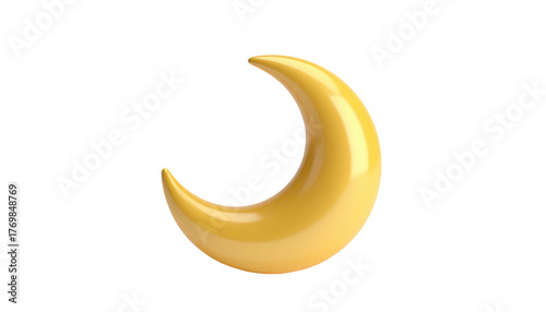Glossy golden crescent moon on stark black, rendered with smooth gradients and sharp lines. Night sky celestial
