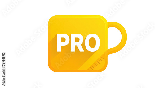 Bright yellow, rounded square graphic with the word 