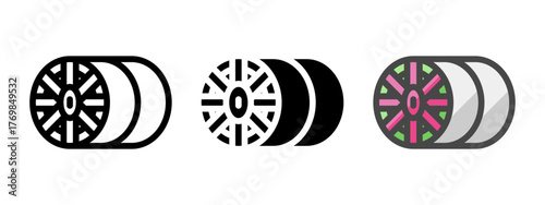 Multipurpose tunnel boring machine vector icon in outline, glyph, filled outline style. Three icon style variants in one pack.