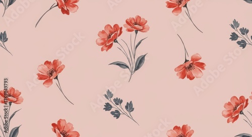 A seamless repeating pattern of delicate watercolor flowers and leaves on a soft background, perfect for textiles or digital papers ,stylized ,decoration ,digital
