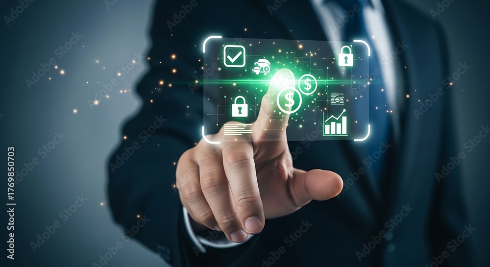 Obraz premium Illustration of businessman using digital screen with checklist for online approval process