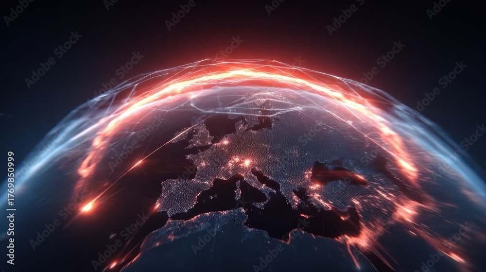 Obraz premium Global Network Earth: Connection, Data, Technology