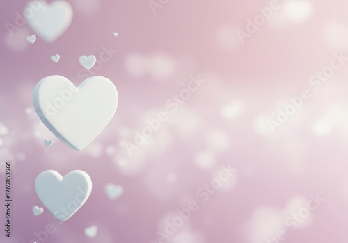 Floating white heart shapes on a dreamy, ethereal bokeh background perfect for romance, weddings, or celebratory events ,pure ,pattern ,Romantic