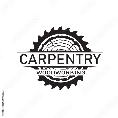 black woodworking carpentry emblem isolated on white background