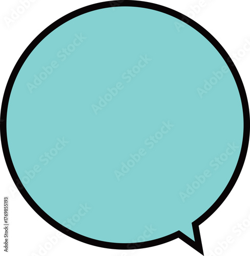 Round speech bublle chat icon template.  Quote box placeholder with circular blue layout and copy space. blue-green.
