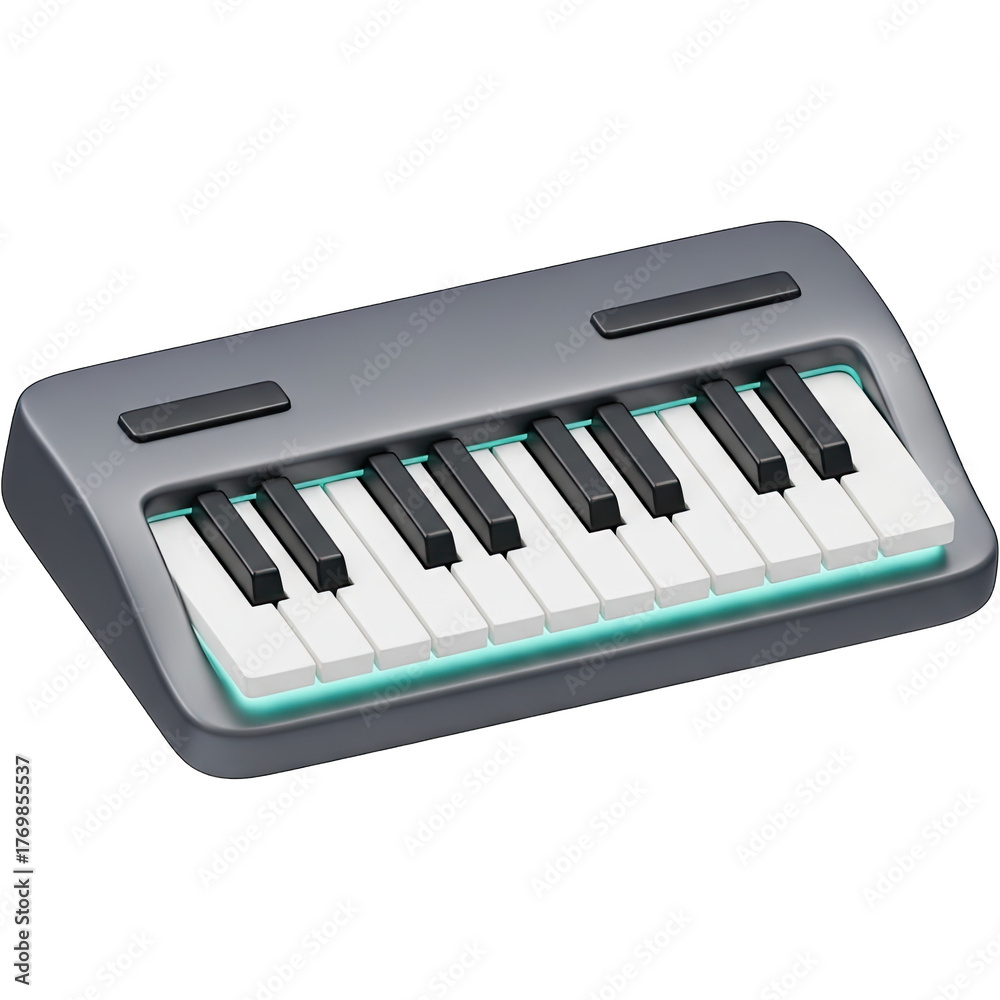 Fototapeta premium Modern Mini Synthesizer Keyboard with Glowing Lights.