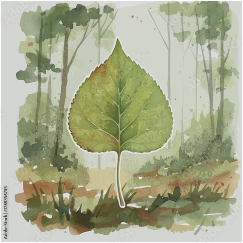 Watercolor Poplar Leaf Botanical Illustration