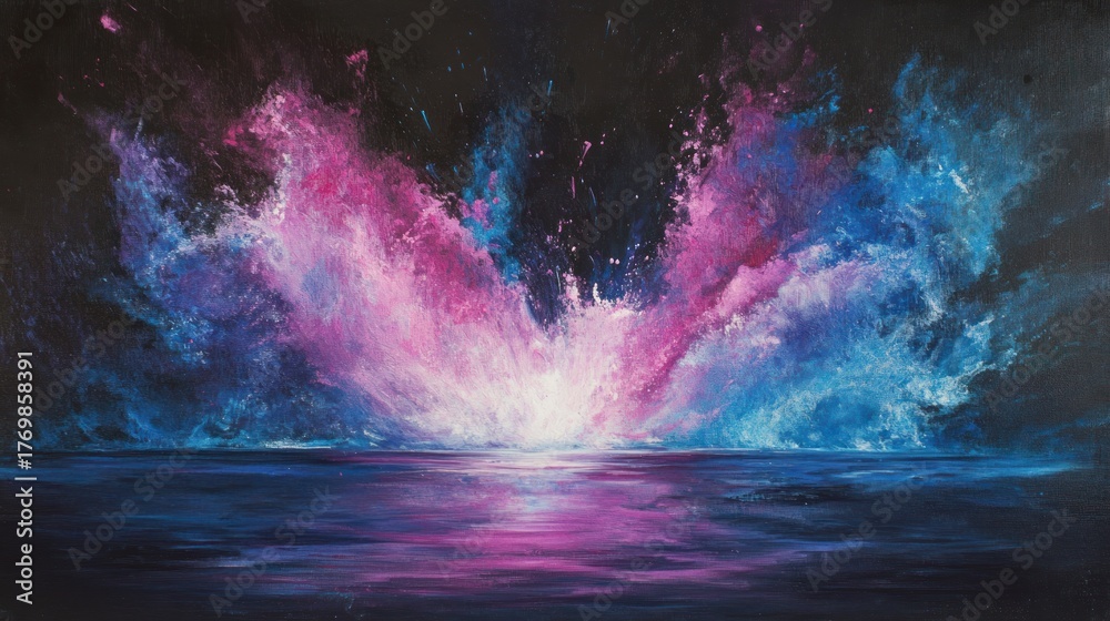 Fototapeta premium Abstract cosmic sunrise over tranquil sea