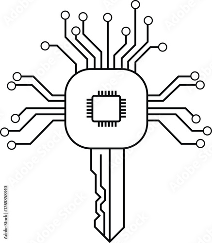 Digital Key Circuit Vector – Cybersecurity Technology Icon for Data and Encryption Design