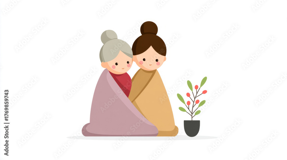 Obraz premium Warmth and friendship: two characters sharing a blanket in a cozy scene