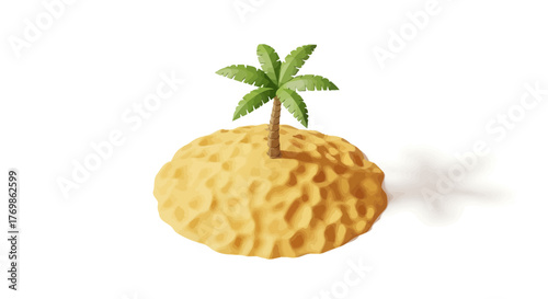 Tropical island illustration with a single palm tree and sandy beach
