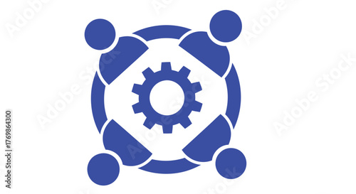 People forming a circle around gears teamwork and collaboration silhouette
