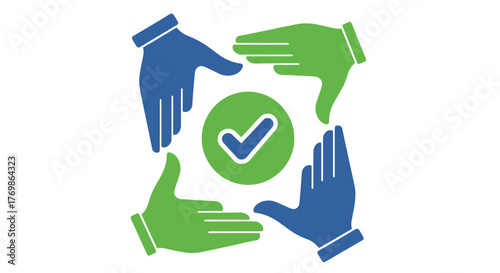 Hands forming a protective circle around a checkmark a vibrant silhouette