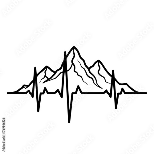 Mountain Heartbeat Line Art - Passion for Adventure and Nature Outdoors Concept