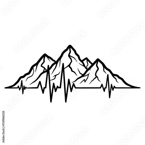Heartbeat Pulse Line with Mountains Reflecting Nature's Vitality and Adventure