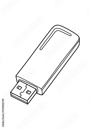 Minimalist USB flash drive line art, portable data storage icon