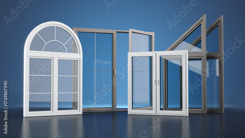 Windows Collection - dark blue background, 3D illustration