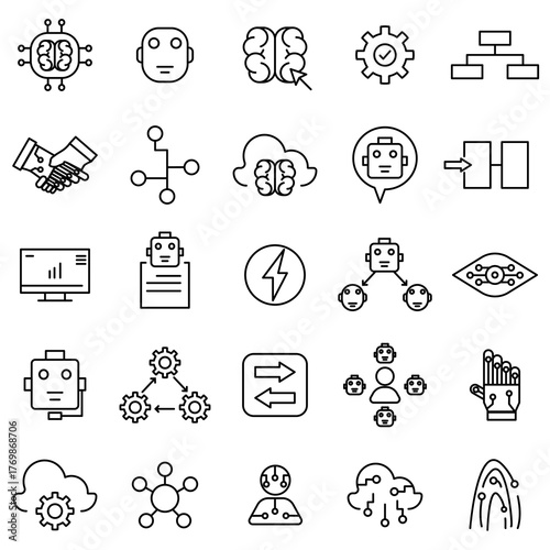 Agentic AI outline Icon Set vector 