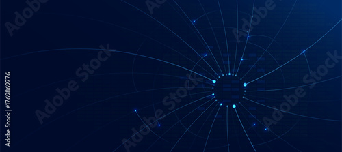 Futuristic digital glowing blue lines technology background with Innovation and connection network background for tech event poster or presentation product business