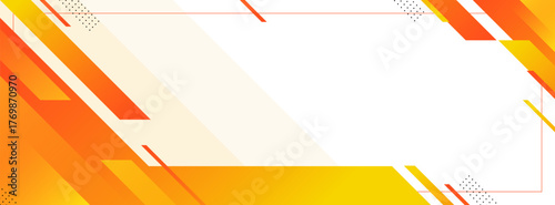 Modern abstract background with vibrant orange and yellow diagonal stripes and geometric elements for a presentation or web banner