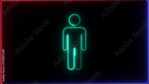 Man icon animated on a black background. Glowing neon person or people sign animation.