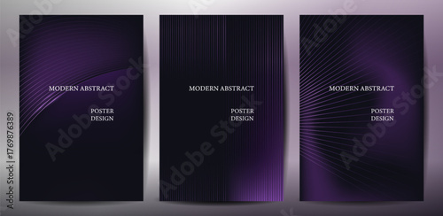 Modern Poster Set, Abstract purple wave on dark background,tech banner, corporate business concept, hi-tech abstract background, vector illustration for business or presentation