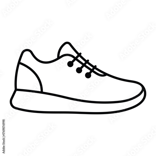 Sneaker vector icon. Black line outline of running shoe with laces. Sport footwear symbol for fitness, fashion, or athletic design.