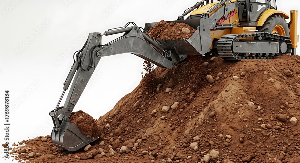 Fototapeta premium Heavy Excavator Digging and Moving Earth on a Construction Site.