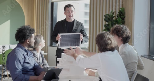 Startup team assess efficiency in renewable resource usage. Calculate cost saving for sustainable building improvements, like solar panels. Plan eco-friendly changes, conscious electricity consumption