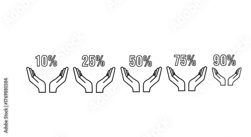 A clean, minimalist line icon representing a hand with a percentage symbol above it, signifying financial growth or a positive trend. This versatile vector graphic is perfect for business, finance