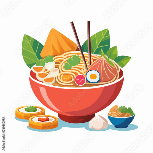 Delicious Ramen Bowl Illustration A Colorful and Appetizing Japanese Cuisine Delight