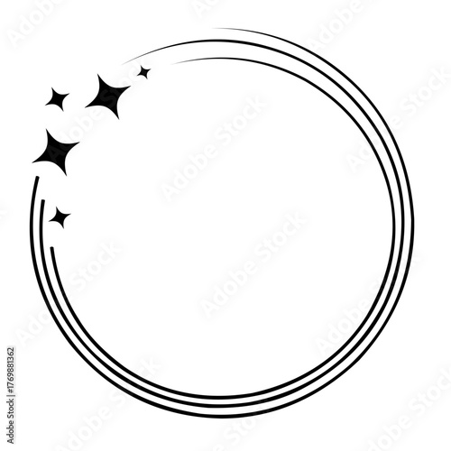 Sparkle star circle frame. Wreath round stardust border for party, birthday decor design. Laurel frame with, cosmic glitter shine.