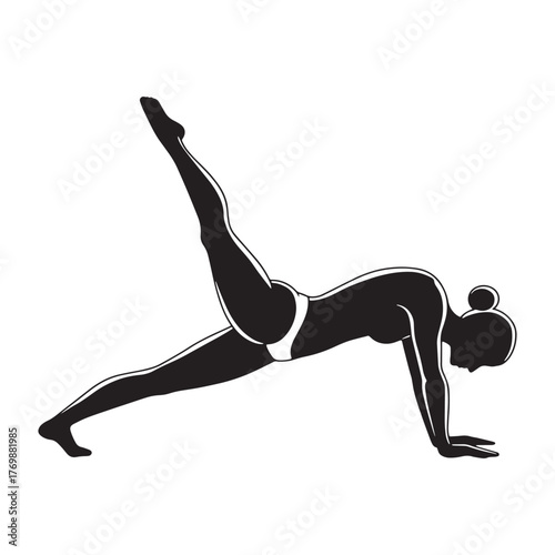 Woman in Plank Pose with One Leg Raised Silhouette