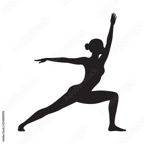Woman in Warrior I Pose Silhouette with Arms Extended