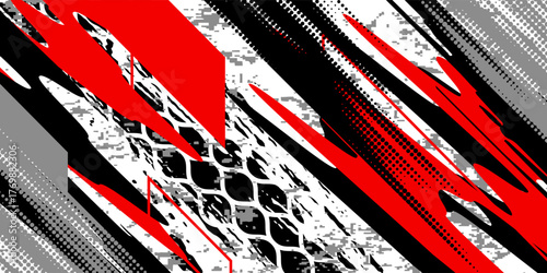 Exclusive red and black color combination sport racing car livery design, for universal medium eps10 vector ready to print.