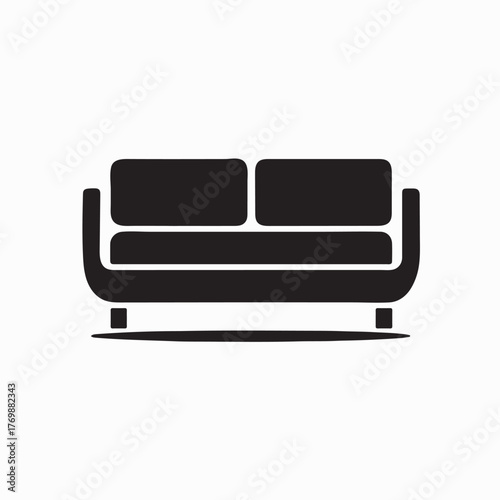 Black Sofa Icon with Rounded Armrests and High Backrest