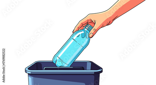 Recycling Plastic Bottle in Bin Vector Illustration
