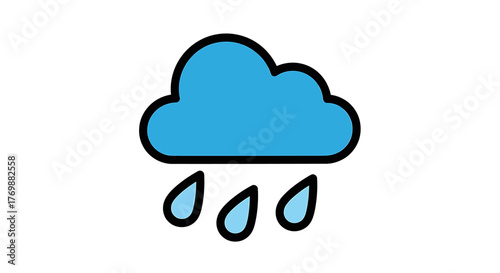 A blue cloud with falling raindrops, a vector illustration of rainy weather, perfect for weather apps and forecasts