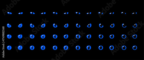 Set of blue glowing eyes dark background fantasy magic cartoon animal reptile feline mammal monster demon dragon shiny pupil vector illustration