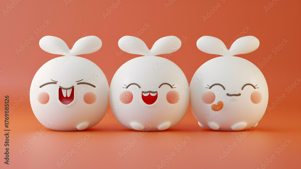 Fototapeta premium 3d cute bao bun character fluffy white body smoot