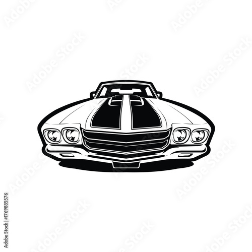 American Muscle Car Front View Monochrome Silhouette Vector Isolated in White Background
