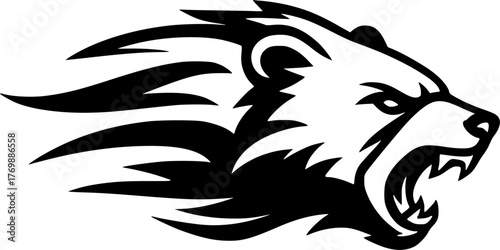 Roaring Bear Head Vector Logo – Monochrome Mascot Emblem
Stylized roaring bear head logo in bold vector style. Monochrome design with sharp lines and dynamic expression, ideal for vehicle decals, 