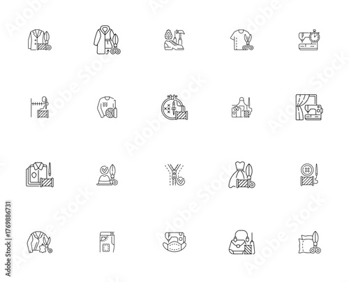 Atelier_2501 icon set. Handmade, repair, shoemaker, ailoring, stitching, embrodery, denim, leather work nd more. Vector illustratin.