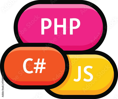 Programming languages icons php c# js for web development and coding concepts technology vector