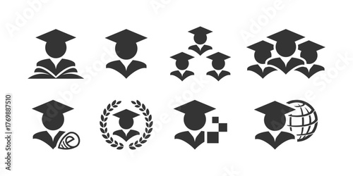 Set of Graduate Student Icon or Logo Design Vector.  Concept of school education scholarship, academic, campus, university and college.