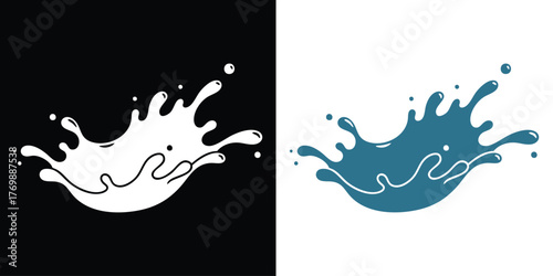 Splashing water graphic element, fluid design with dynamic movement and contrast set